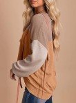 Dokotoo Oversized Womens Shirts Fall Clothes Lightweight Crew Neck Long Sleeve Tops Casual Loose Comfortable Lightweight Color Block Sweatshirt Ribbed Tunics Blouses Khaki 2XL
