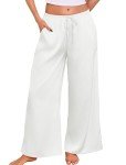 Satin Silk Pajama Pants with Pockets - White