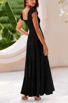 Flowy Black Maxi Dress with Cap Sleeves