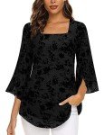 Luranee Blouses for Women Plus Size, Ruffle Sleeve Comfy Flattering Chiffon Loose Fit Dress Shirts for Leggings Wedding Casual Outfits Night Business Black XX-Large