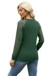 XIEERDUO Womens Long Sleeve Shirt Women Lace Long Sleeve Tops Crew Neck Pleated Blouse for Womens Sweaters Fall Clothing Trendy 2024 Green Size 10-12