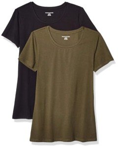 Amazon Essentials Women's 2-Pack Classic-Fit Short-Sleeve Crewneck T-Shirt, Olive/Black, L