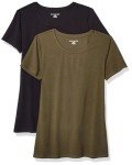 Amazon Essentials Women's 2-Pack Classic-Fit Short-Sleeve Crewneck T-Shirt, Olive/Black, L