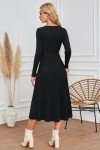 Women's Black Knit Midi Sweater Dress - V Neck