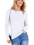 Dazevt Womens Long Sleeve Stretch Crewneck Ribbed Knit Tops Slim Fitted Underscrubs Casual Basic T Shirt(Small, White)