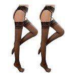 Blue Lace Garter Thigh High Fishnet Stockings