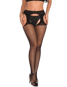 High Waisted Fishnet Suspender Tights for Women