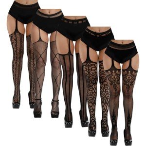 Plus Size Fishnet Thigh High Stockings - 5 Pairs