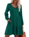 Hotouch Women's V Neck Tiered Tunic Dress - Green