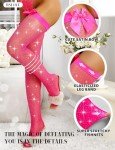 Fluorescent Pink Fishnet Thigh High Stockings with Rhinestones