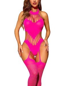 Sexy Neon Pink Fishnet Bodystocking for Women