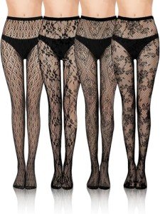 4 Pairs Floral Fishnet Tights for Women