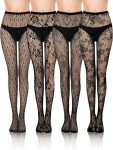 4 Pairs Floral Fishnet Tights for Women