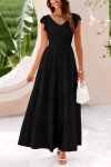 Flowy Black Maxi Dress with Cap Sleeves