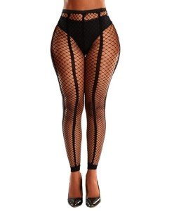Black Stripe Fishnet Tights for Women