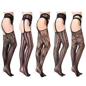 KUUQA 5 Pairs Black Fishnet Stockings for Women