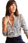 BIG DART Blouses for Women Fashion, Long Sleeve Button Down Shirts Dressy Casual Tops (Medium, Blue Print)