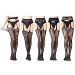 KUUQA 5 Pairs Black Fishnet Stockings for Women