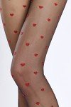 High Waist Sheer Tights with Red Hearts