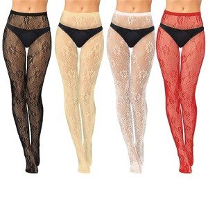 4 Pack Floral Lace & Fishnet Tights for Women