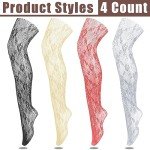 4 Pack Floral Lace & Fishnet Tights for Women