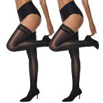 MANZI Sheer Thigh High Stockings with Lace Top
