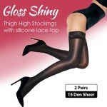 MANZI Sheer Thigh High Stockings with Lace Top