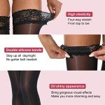 MANZI Sheer Thigh High Stockings with Lace Top