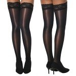 MANZI Sheer Thigh High Stockings with Lace Top