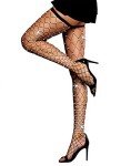 Luckelf Women's Rhinestone Fishnet Thigh High Stockings