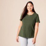 Amazon Essentials Women's 2-Pack Classic-Fit Short-Sleeve Crewneck T-Shirt, Olive/Black, L