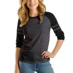 Decrum Grey and Black Soft Cotton Baseball Shirt Women 3/4 Sleeve Raglan Striped Shirts for Women | [40041053] Charcoal Grey & Black Striped Rgln, M