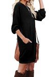 Casual Long Sleeve Round-Neck Dress with Pockets