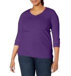 JUST MY SIZE Women's Plus Size Vneck Long Sleeve Tee, Violet Splendor, 5X