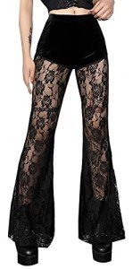High Waist Sheer Lace Flare Pants for Women