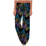 Floral Graphic Black Pajama Pants for Women