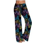 Floral Graphic Black Pajama Pants for Women