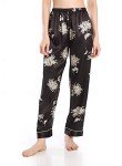 Wantschun Women's Floral Satin Sleep Pants - Black