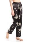 Wantschun Women's Floral Satin Sleep Pants - Black