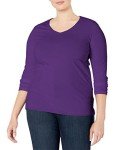 JUST MY SIZE Women's Plus Size Vneck Long Sleeve Tee, Violet Splendor, 5X
