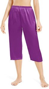 Silk Satin Capri Pajama Pants for Women - Purple