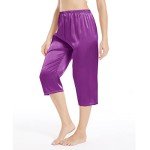Silk Satin Capri Pajama Pants for Women - Purple