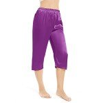 Silk Satin Capri Pajama Pants for Women - Purple