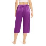 Silk Satin Capri Pajama Pants for Women - Purple