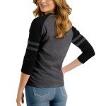 Decrum Grey and Black Soft Cotton Baseball Shirt Women 3/4 Sleeve Raglan Striped Shirts for Women | [40041053] Charcoal Grey & Black Striped Rgln, M