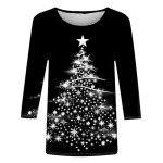 Christmas Shirts Womens Funny Snowflake Tees Plus Size 3/4 Sleeve Tops Cute Crewneck Vacation Christmas Tree Shirts