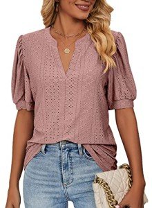 isermeo Summer Short Sleeve Tops for Women Ladies Shirt Floral Short Sleeve Blouse Dark Pink M