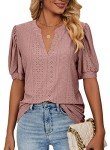 isermeo Summer Short Sleeve Tops for Women Ladies Shirt Floral Short Sleeve Blouse Dark Pink M