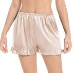 ZEEREE Women's Satin Ruffle Lounge Shorts - Champagne