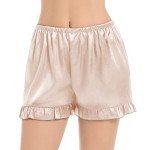 ZEEREE Women's Satin Ruffle Lounge Shorts - Champagne